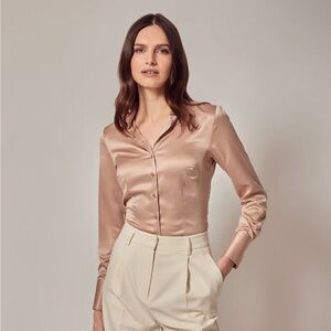 Hawes & Curtis Fitted Taupe Satin Shirt